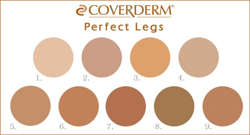 Coverderm Perfect Legs Waterproof SPF16 50ml Εννέα σκιασμένοι κύκλοι με την ένδειξη 1-9 δείχνουν τις επιλογές τόνου δέρματος, από ανοιχτό έως σκούρο, για το Coverderm Perfect Legs Waterproof SPF16 50ml. Αυτή η φόρμουλα παρέχει άψογα, προστατευμένα πόδια σε οποιαδήποτε κατάσταση.