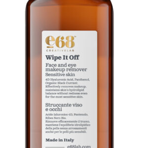 Κεχριμπάρι μπουκάλι e68 Wipe it Off – ντεμακιγιάζ προσώπου και ματιών, 125ml, για ευαίσθητο δέρμα—αφαιρεί απαλά το μακιγιάζ ενώ φροντίζει τις ευαίσθητες περιοχές του προσώπου και των ματιών.