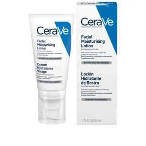 CeraVe Facial Moisturizing Lotion 52 ml σε σωληνάριο και κουτί, με ετικέτα για κανονικό έως ξηρό δέρμα.