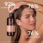 Μια γυναίκα κρατάει το Apivita Dry Dandruff Shampoo Celery & Propolis Eco Pack 500 ml.Το ελληνικό κείμενο τονίζει την ενυδάτωση, το εκχύλισμα σέλινου και τα υψηλά ποσοστά μείωσης της πιτυρίδας.