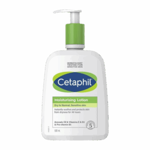 Cetaphil Ενυδατική Λοσιόν 500 ml με πράσινη αντλία και ετικέτα, ιδανική για ξηρό έως κανονικό, ευαίσθητο δέρμα.