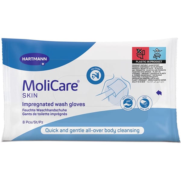 Hartmann Molicare Skin Wash Gloves 8pcs Το πακέτο Hartmann Molicare Skin Wash Gloves 8 τεμαχίων παρέχει απαλό, ολόπλευρο καθαρισμό του σώματος.