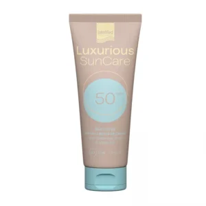 Intermed Luxurious Sun Care Silk Cover BB Cream SPF50 Natural Beige, 75 ml, με μπλε και χρυσές λεπτομέρειες.