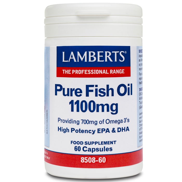 Lamberts Pure Fish Oil 1100 mg 60 caps Lamberts Pure Fish Oil 1100 mg 60 caps-λευκό μπουκάλι, συμπλήρωμα EPA & DHA υψηλής ισχύος.