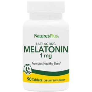 Nature's Plus Melatonin 1 mg Fast Acting, 90 ταμπλέτες, σχεδιασμένο για την υποστήριξη του υγιούς ύπνου.