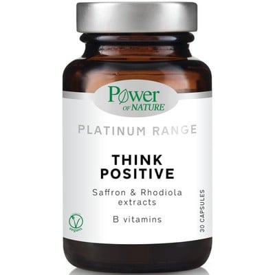 Power of Nature Platinum Range Think Positive 30 caps Το Power of Nature Platinum Range Think Positive 30 caps είναι ένα συμπλήρωμα διατροφής σε καφέ μπουκάλι με σαφράν, εκχυλίσματα ροδιόλα και βιταμίνες Β.