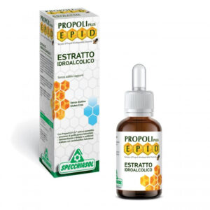 Specchiasol EPID Propolis Drops 30 ml κουτί και μπουκάλι, με γραφικά με κηρήθρες και καπάκι με σταγονόμετρο.