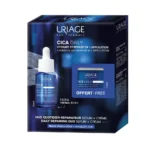 Το δίδυμο Uriage Cica Daily Serum 30 ml + Repairing Cream Concentrate 15 ml είναι ιδανικό για εύθραυστες επιδερμίδες, προσφέροντας καθημερινή φροντίδα και επανόρθωση σε μπλε και λευκή συσκευασία.
